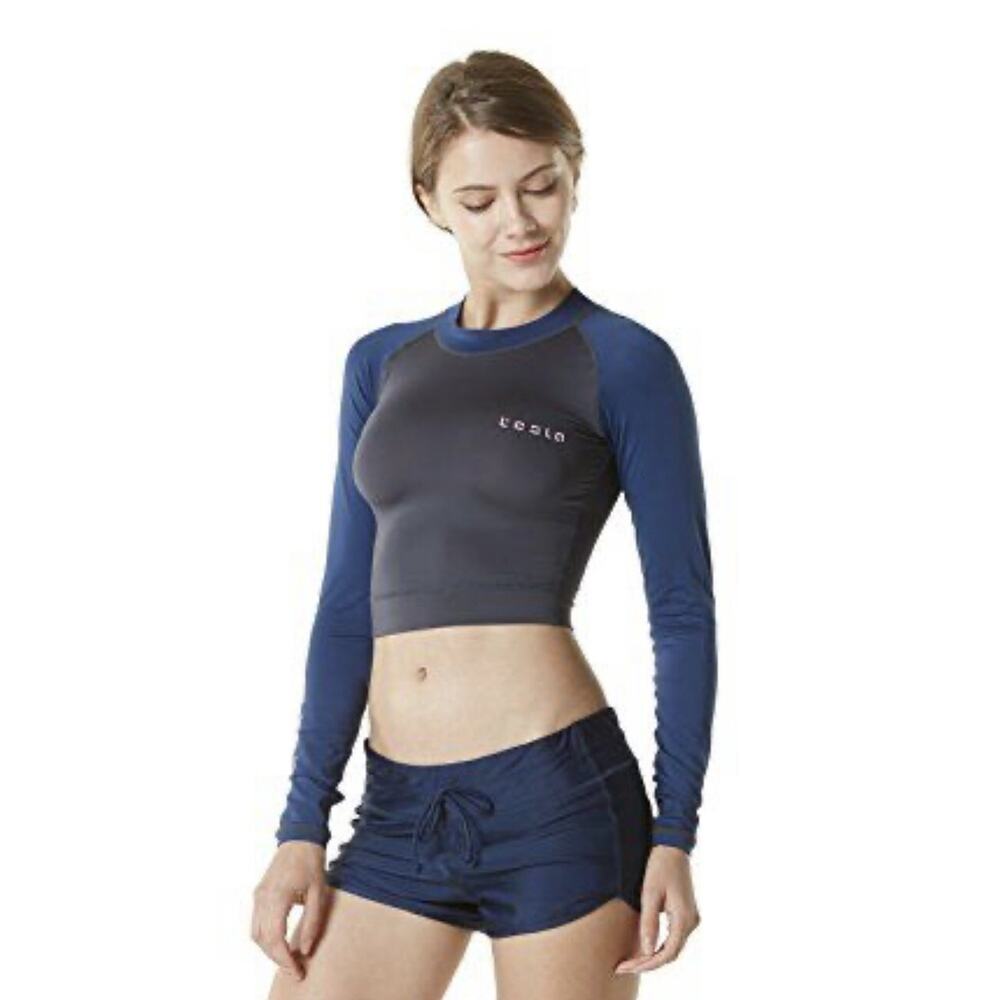Tesla Women's UPF 50+ Crop-Top Long Sleeve Athletic Rashguard Size XS NWOT